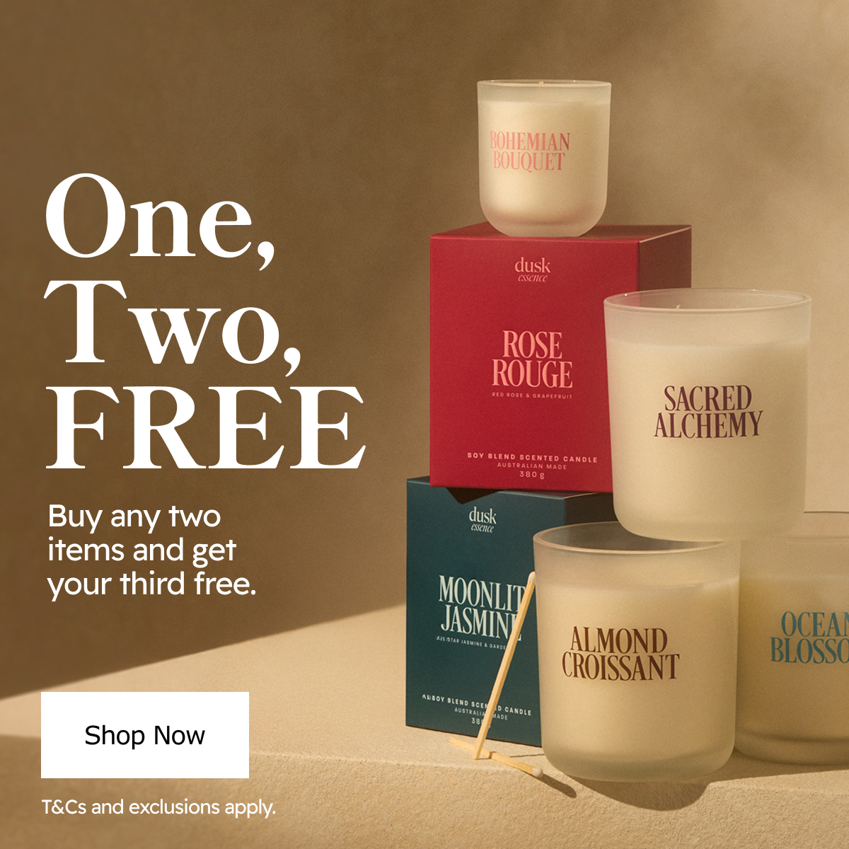 One, Two, FREE, Buy any two items and get your third free.