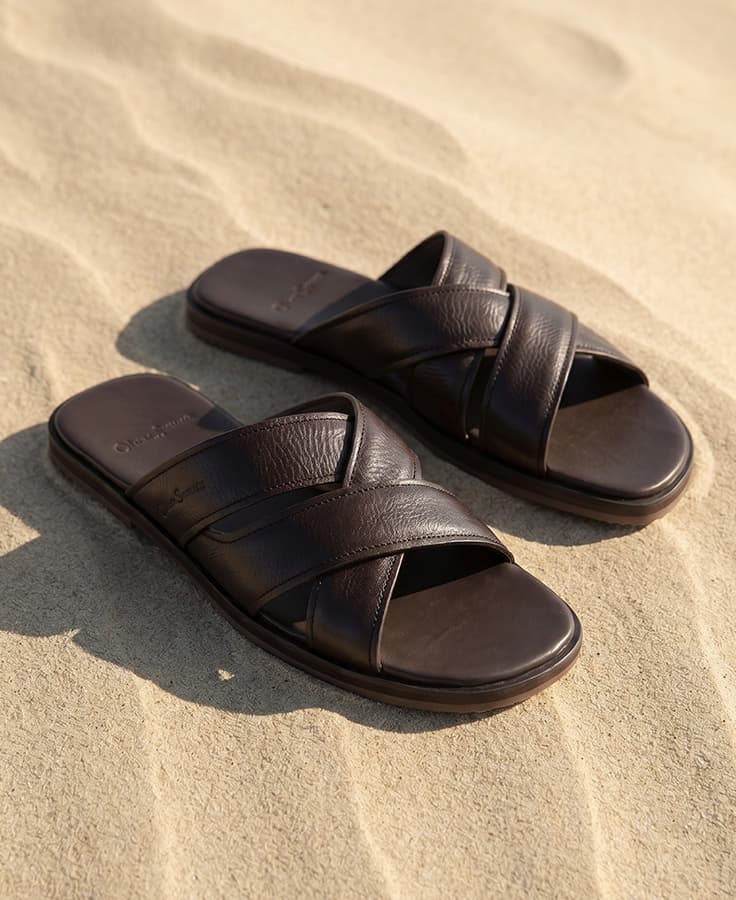 camley brown calf leather slide sandals
