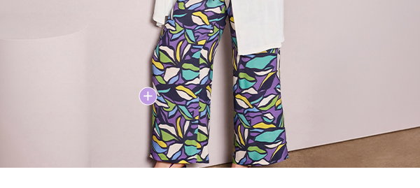 Broek, bladeren, wijde, rechte pijpen, elastische tailleband
