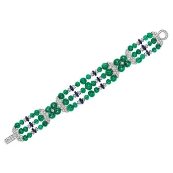 An Elegant Cartier Art Deco Emerald, Sapphire and Diamond Bracelet