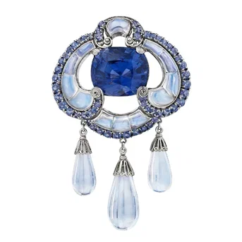 An Important Tiffany & Co., Louis Comfort Tiffany Antique Sapphire and Moonstone Brooch