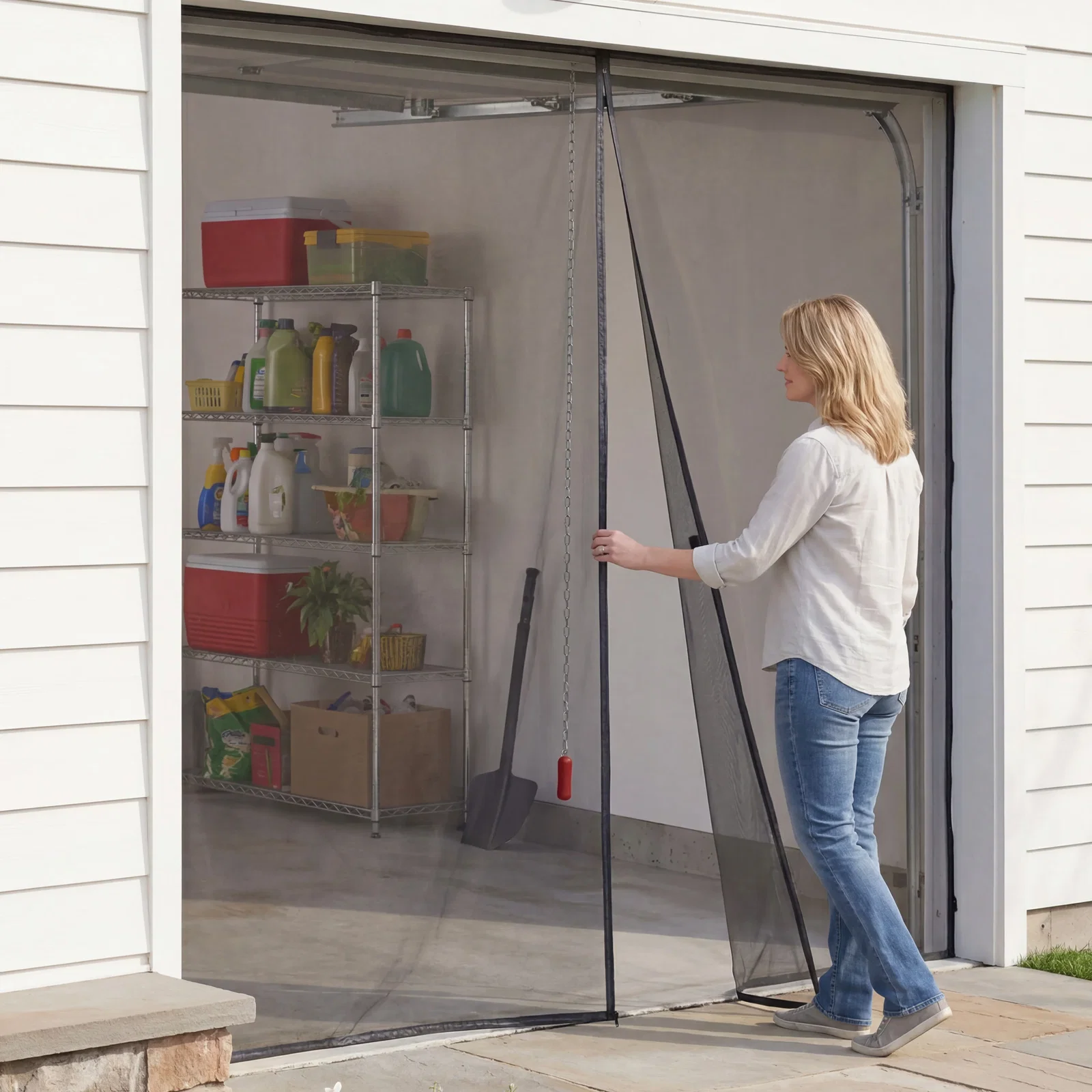 Image of Garage Screen Doors-Ventilated, Transparent, with Magnetic Closure