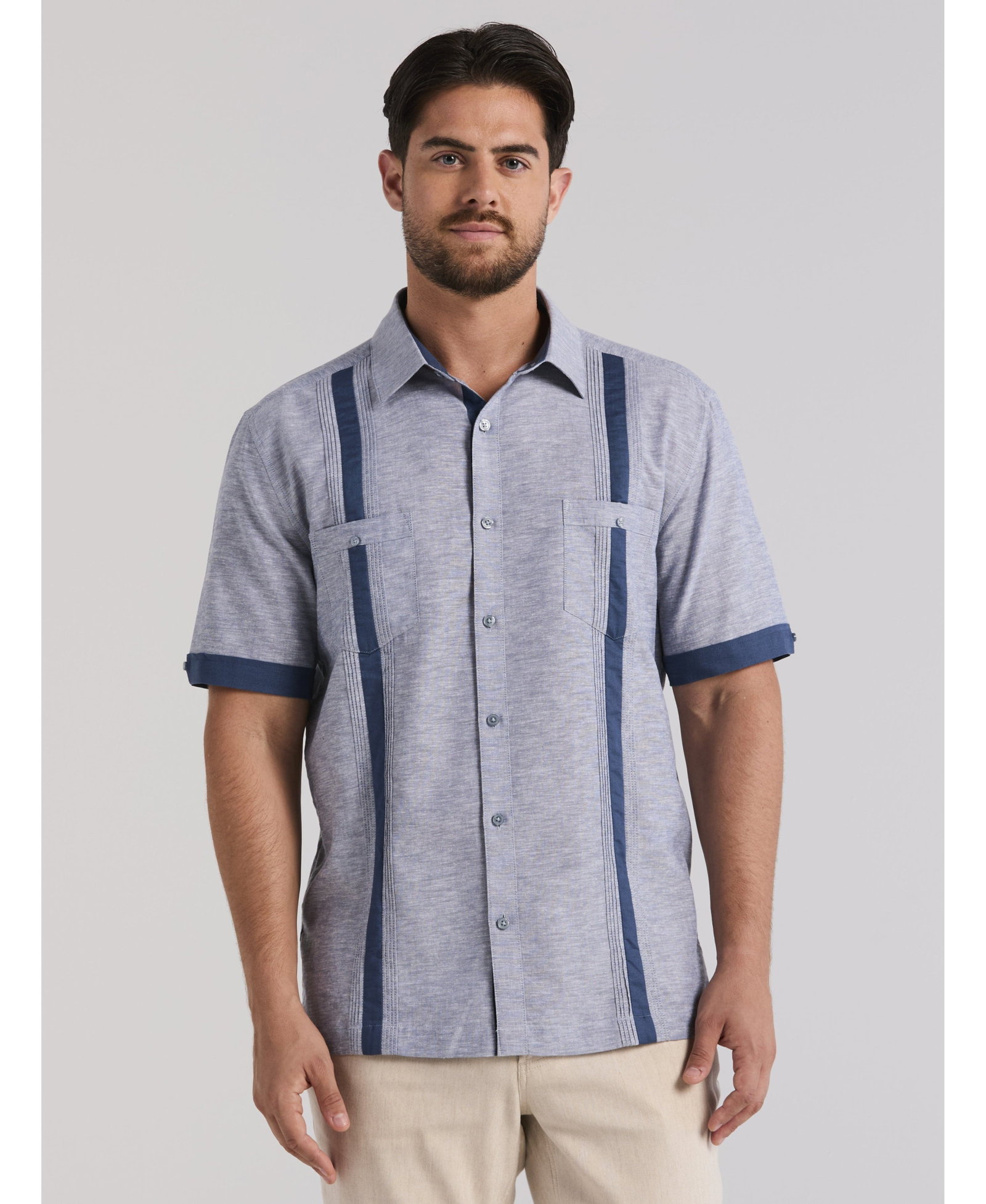 Image of Linen Blend Cross Dye Guayabera Shirt