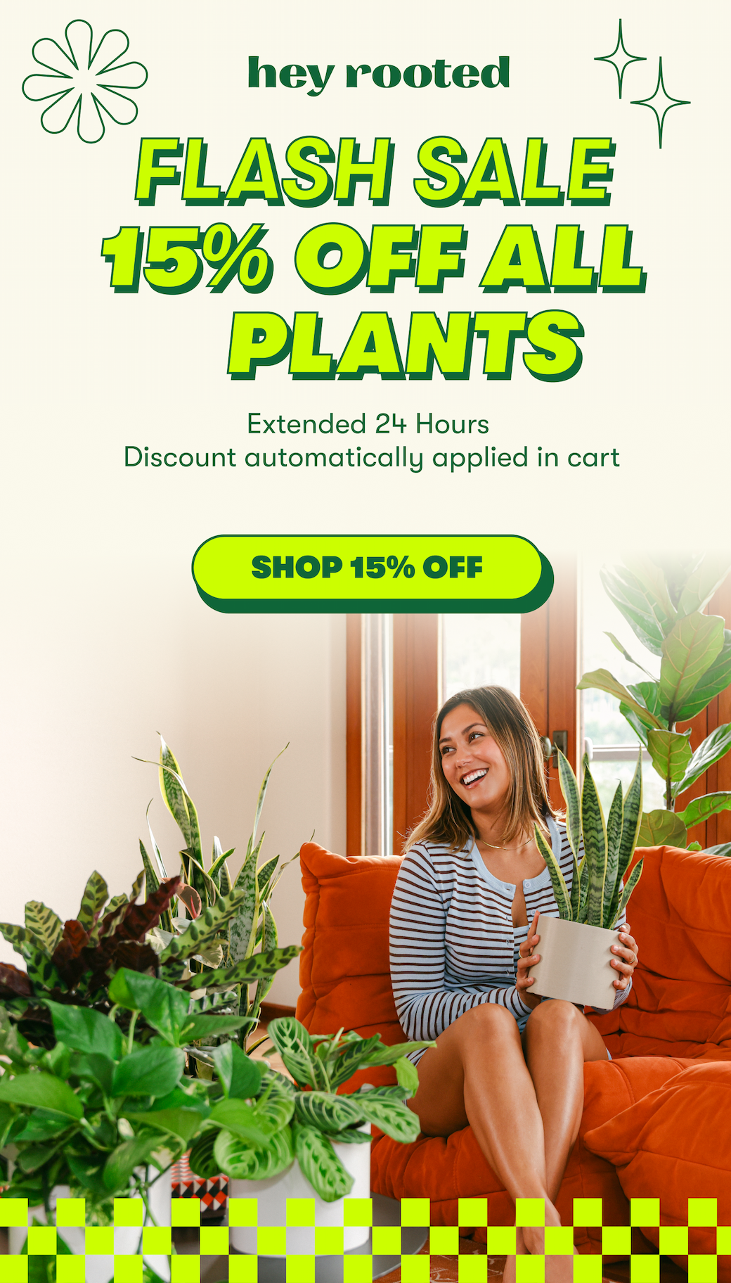 flash sale 15% off all plants