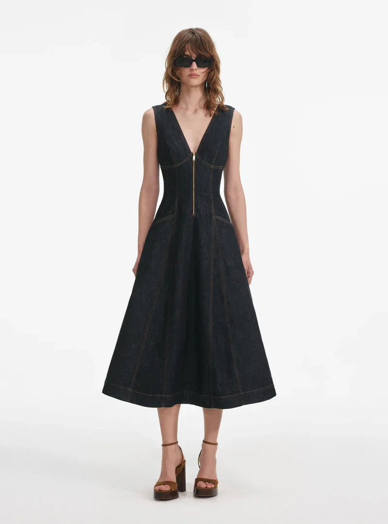 INDIGO DENIM MIDI DRESS
