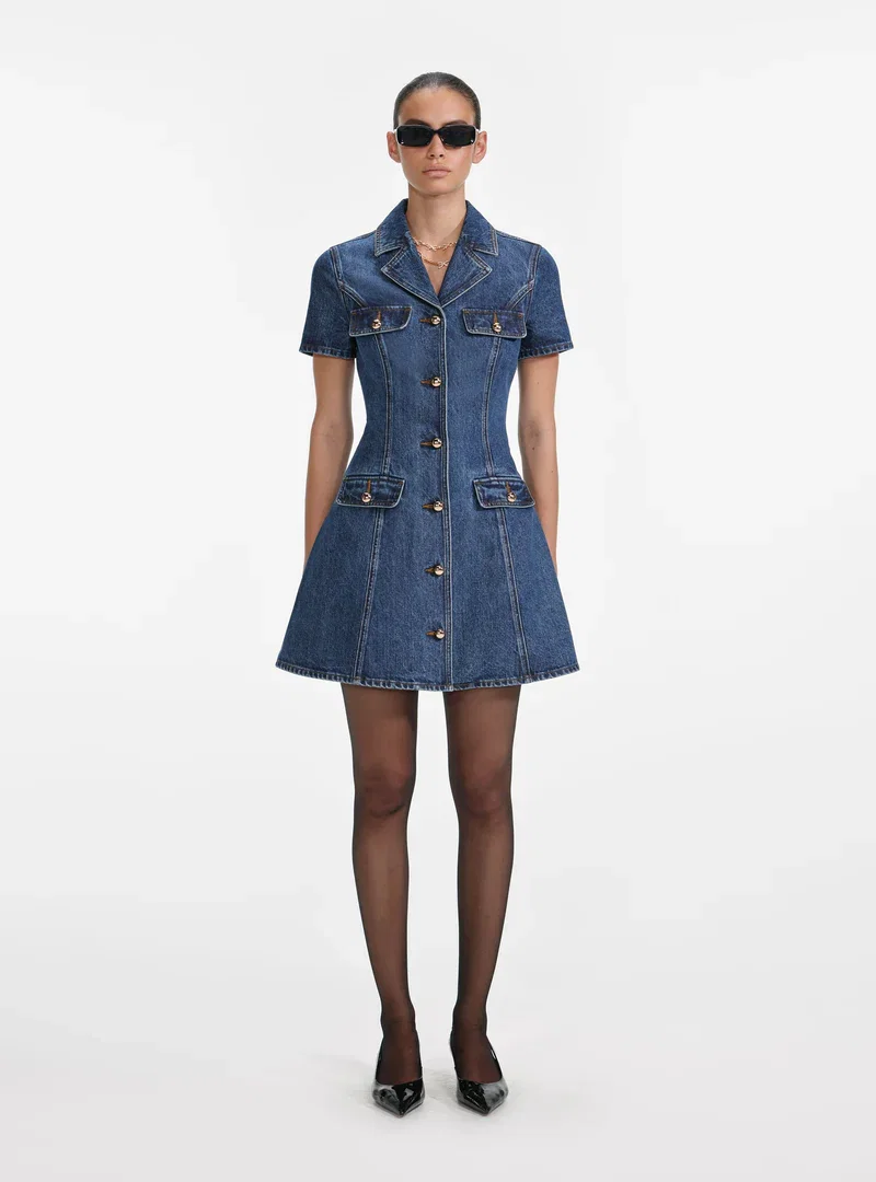 DENIM COLLARED MINI DRESS