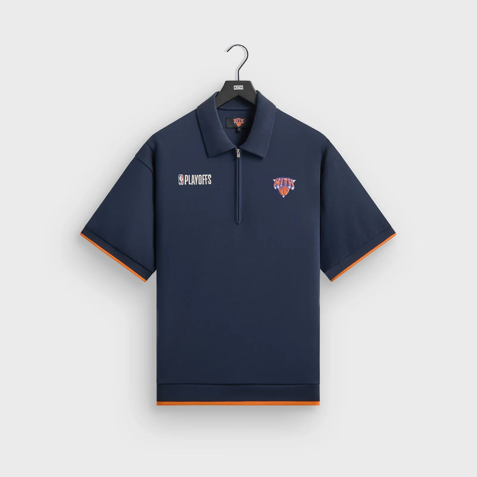 Image of Kith for the New York Knicks Playoffs Zip Front Performance Knit Polo - Nocturnal