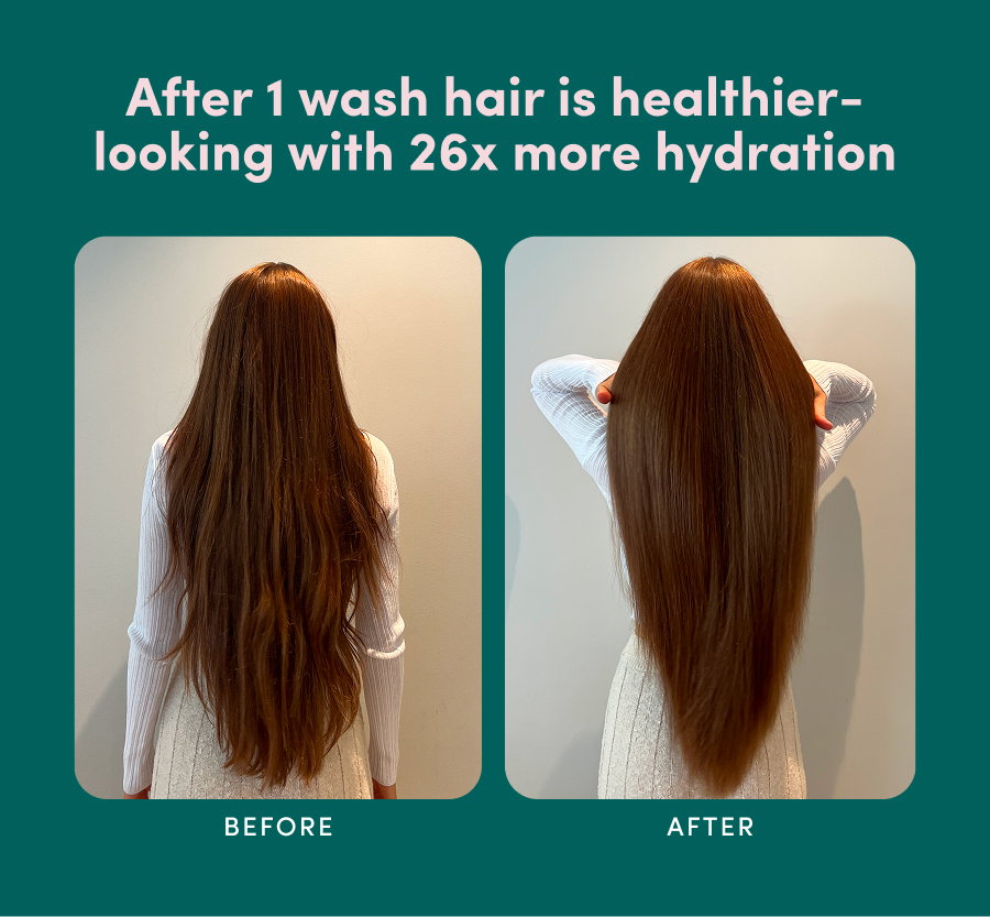 After 1 wash hair is healthier-looking with 26x more hydration | Before | After