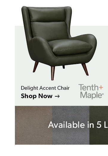 Available in 5 Leather Options. Tenth and Maple. Delight Accent Chair. Click to shop now