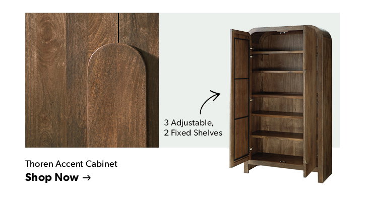 3 Adjustable, 2 Fixed Shelves. Thoren Accent Cabinet. Click to shop now