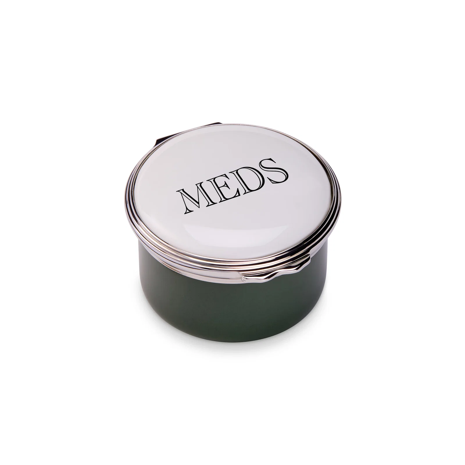 Image of D.R. Harris Round "Meds" Enamel Box in Balmoral Green