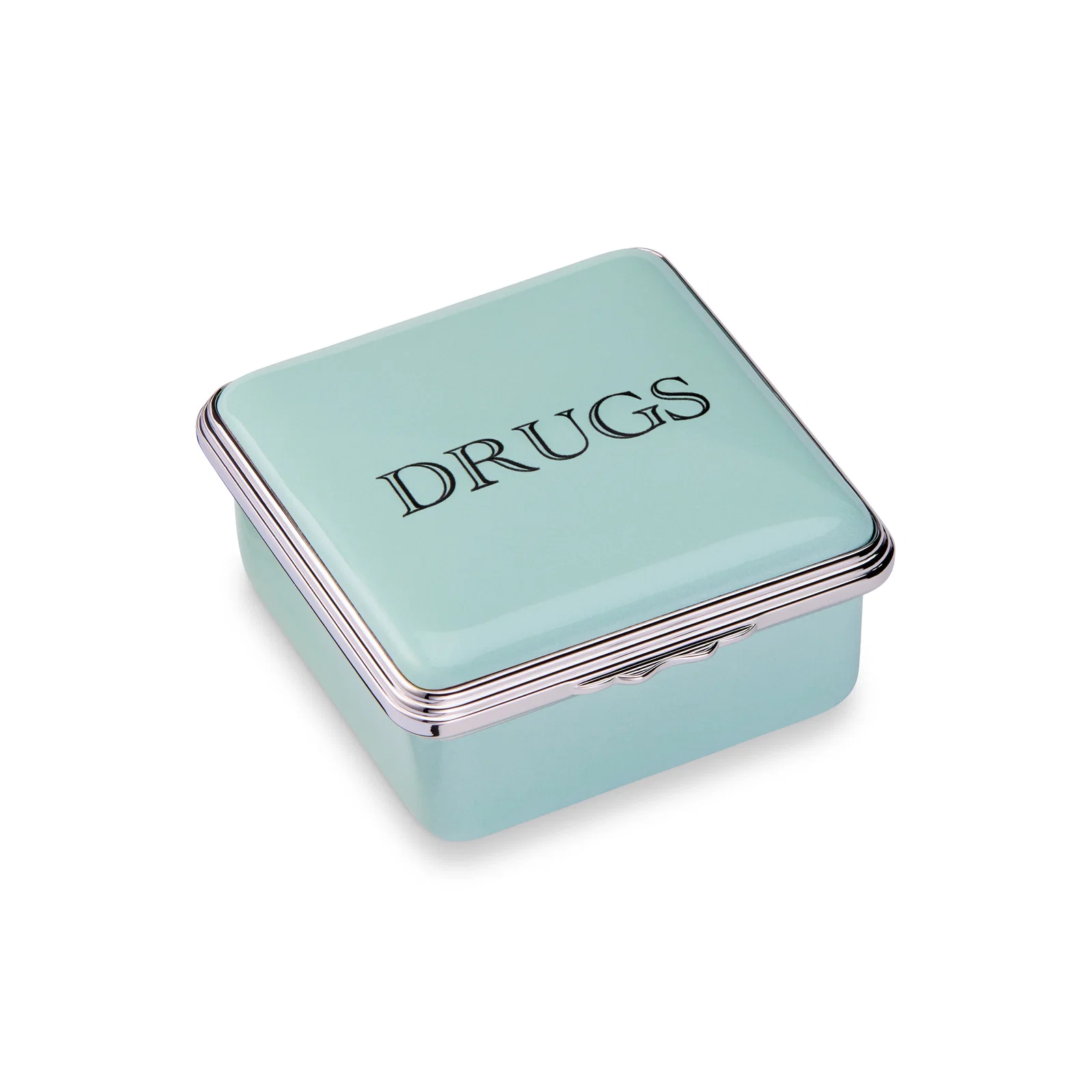 Image of D.R. Harris Square "Drugs" Enamel Box in Celadon Green