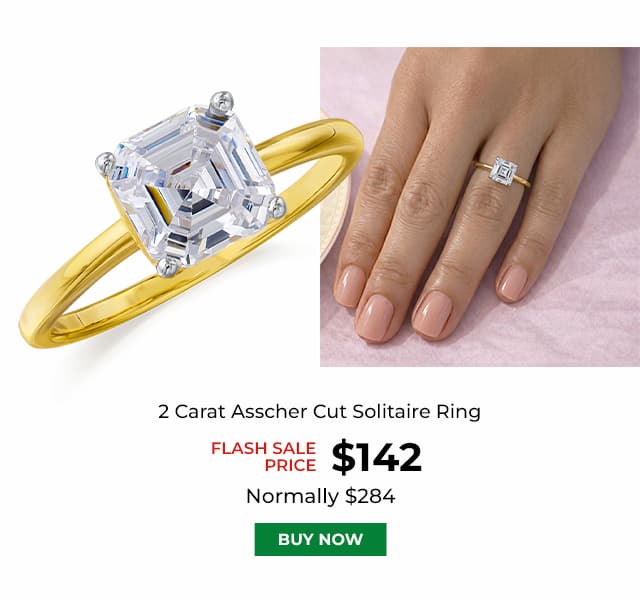 2 Carat Asscher Cut Solitaire Ring Gold Clad