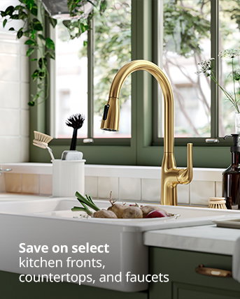 Save on select kitchen fronts, countertops, and faucets