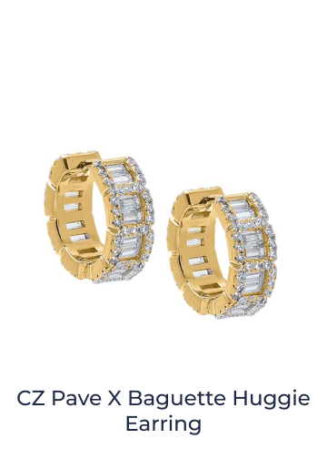CZ Pave X Baguette Huggie Earring