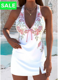 Mid Waisted Random Floral Print Pink Tankini Set