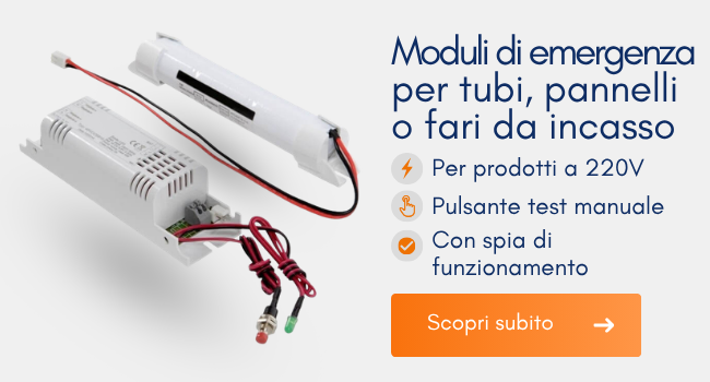 Moduli di emergenza per tubi, pannelli o fari da incasso