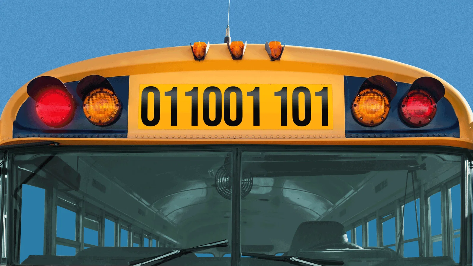 Animated gif of the front of a school bus with the words 