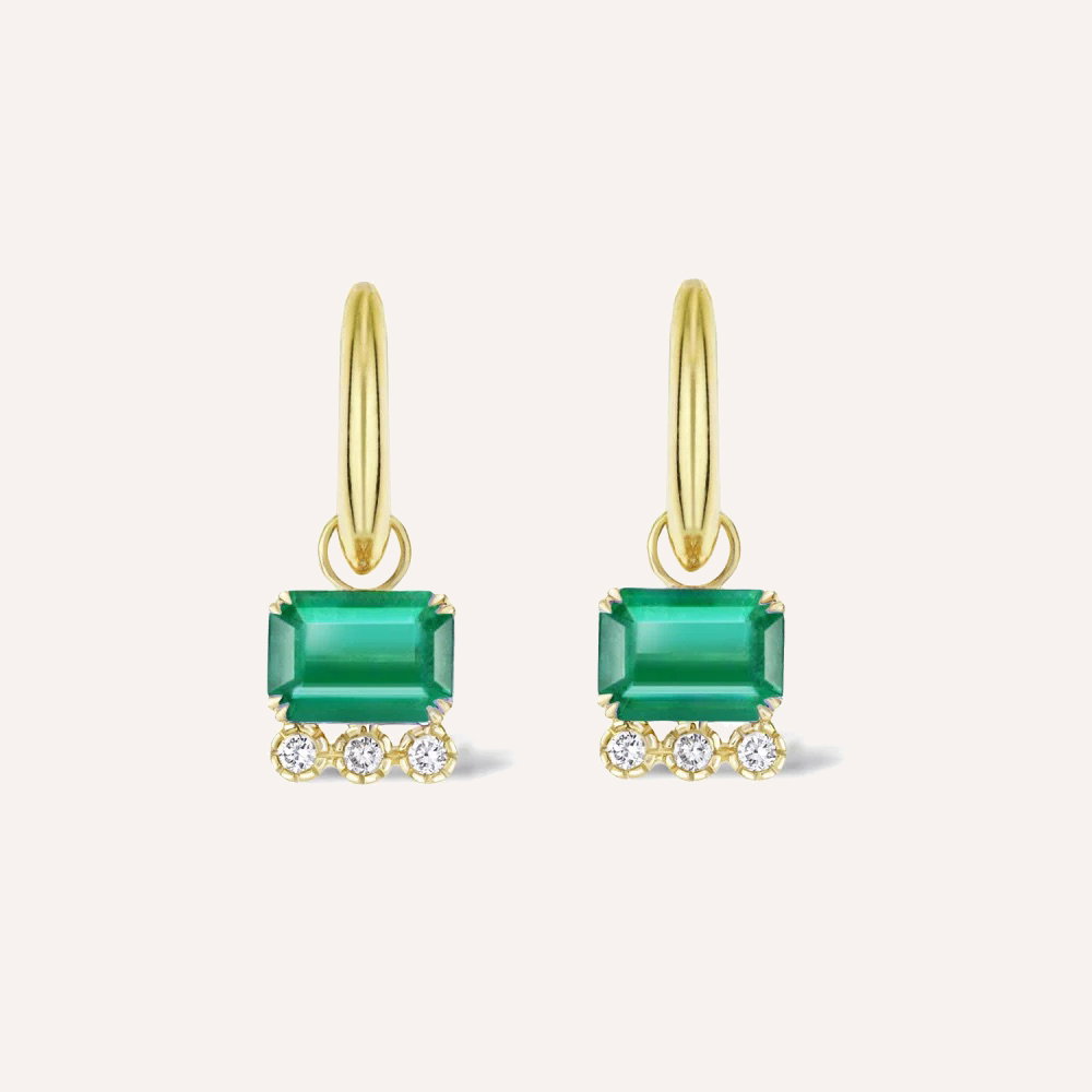 Betony Emerald & Lab-Created Diamond Drop Earrings