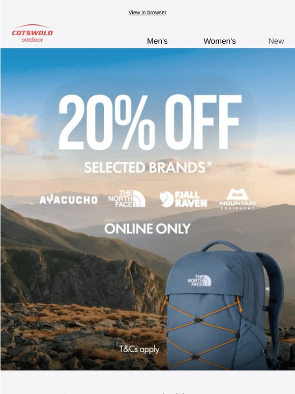 Save 20% off selected outdoor kit