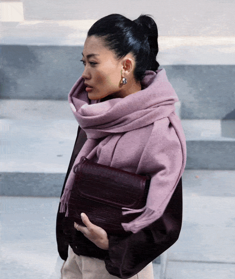 Model with the Nina in Dark Cherry Croco Print