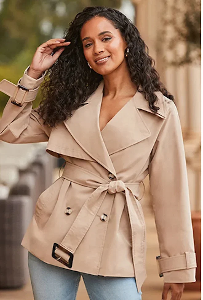 Stone Trench Coat With Pockets