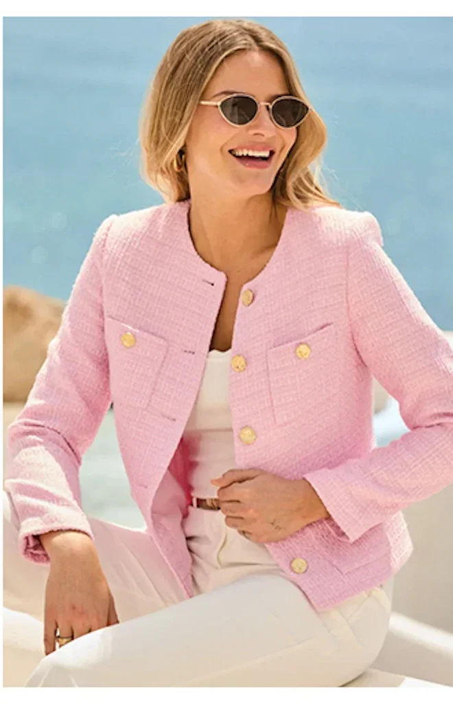 Pink Boucle Jacket With Gold Buttons