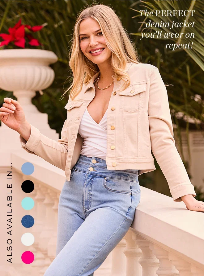 Ecru Denim Jacket With Gold Button Detail