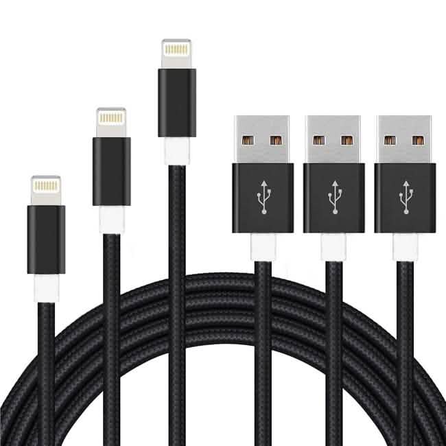 Image of 3-Pack: 10FT Heavy Duty Braided iPhone Lightning USB Cable