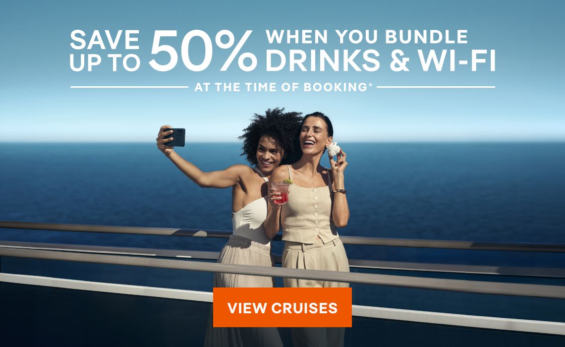 Save Up to 50% Off When you Bundle Drinks & Wi‑Fi at the time of booking – View Cruises