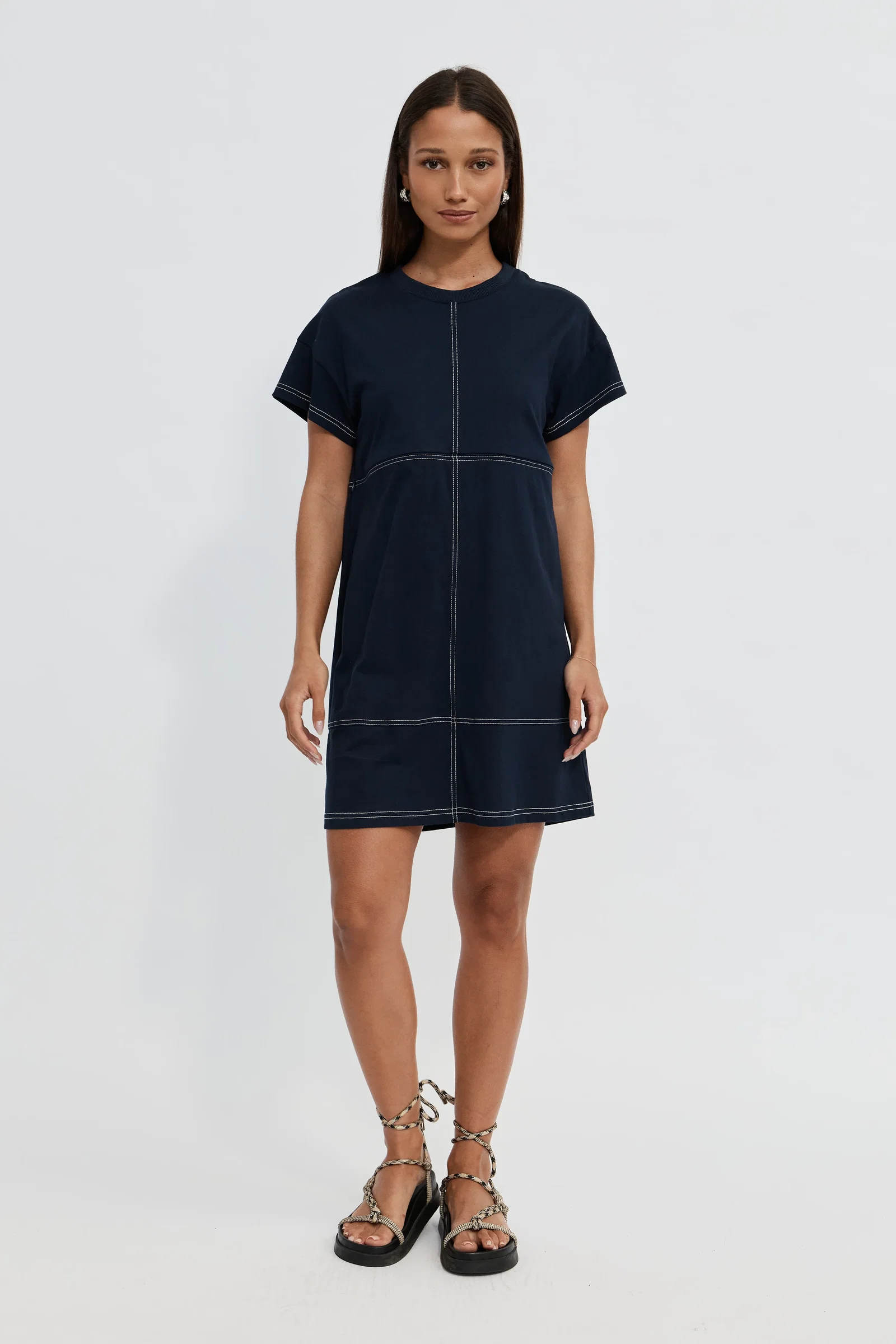 Image of Miro Mini Panel Dress - Navy / White