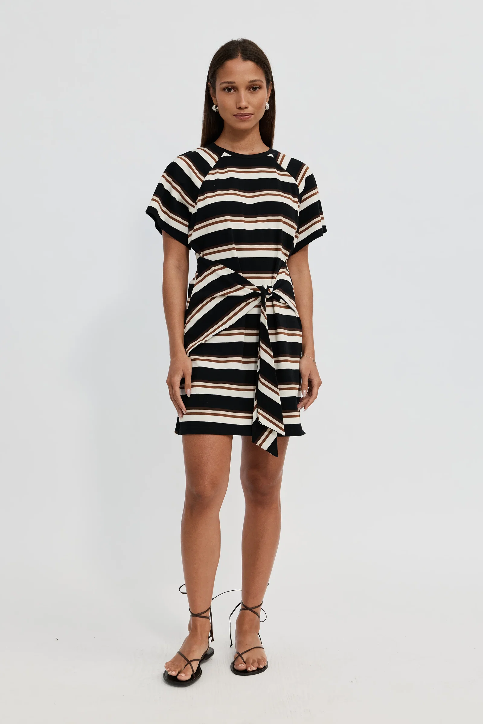 Image of Sydney Stripe Tie-Front Mini Dress - Black Multi