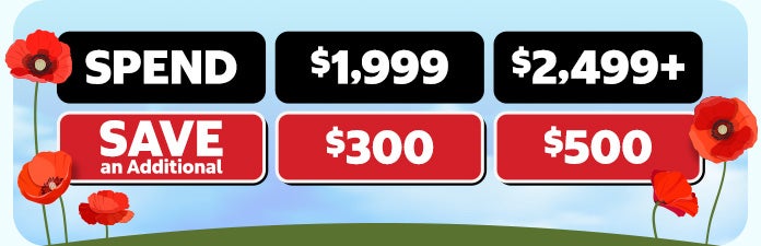 spend $1,999 save an additional $300 spend $2,499+ save an additional $500