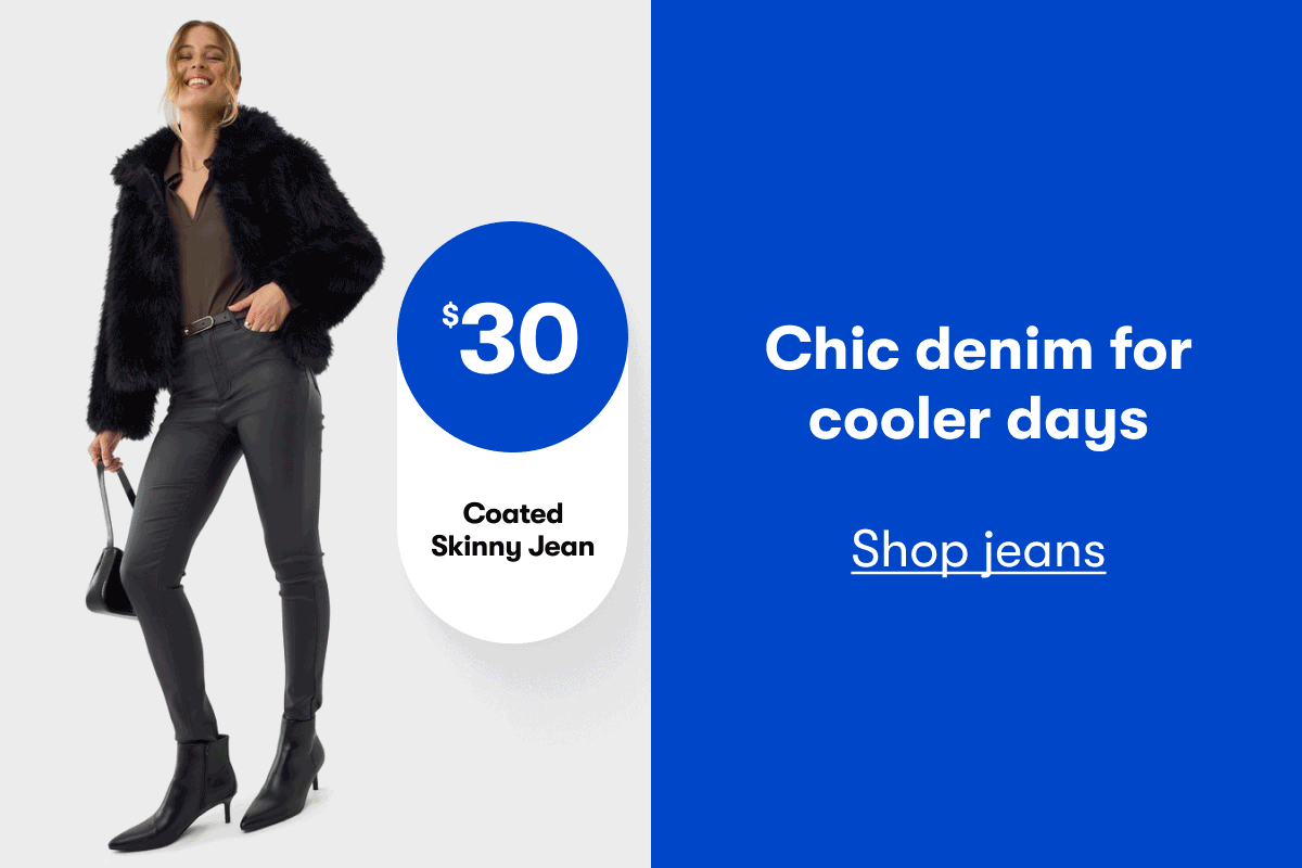 $30 Coated Skinny Jean | $30 Camo Cargo Jeans | $25 Avella Wide Leg Jean | Chic denim for cooler days | Shop jeans