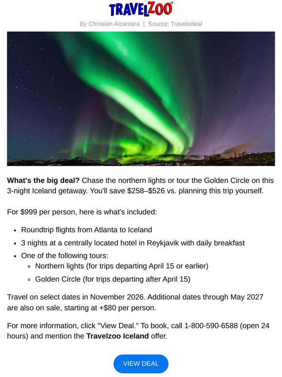 $999—Iceland tour w/Atlanta flights