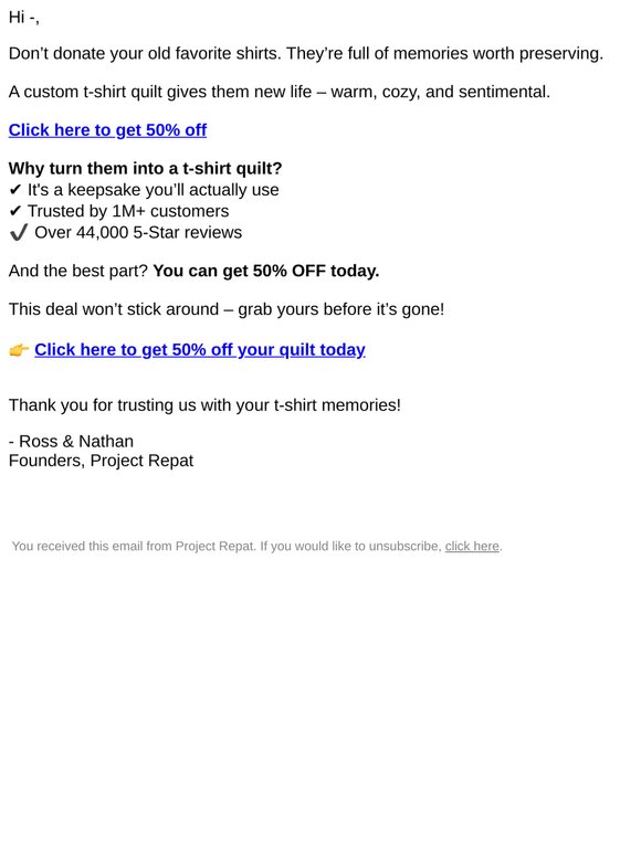 Your memories, your quilt, at HALF the price (today)