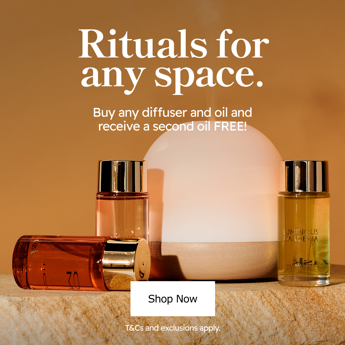 Rituals for any space. Buy any diffuser and oil and received a second oil FREE!!