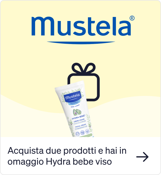 Mustela logo with Hydra Bébé facial cream tube and gift icon promoting free Hydra Bébé face cream with purchase