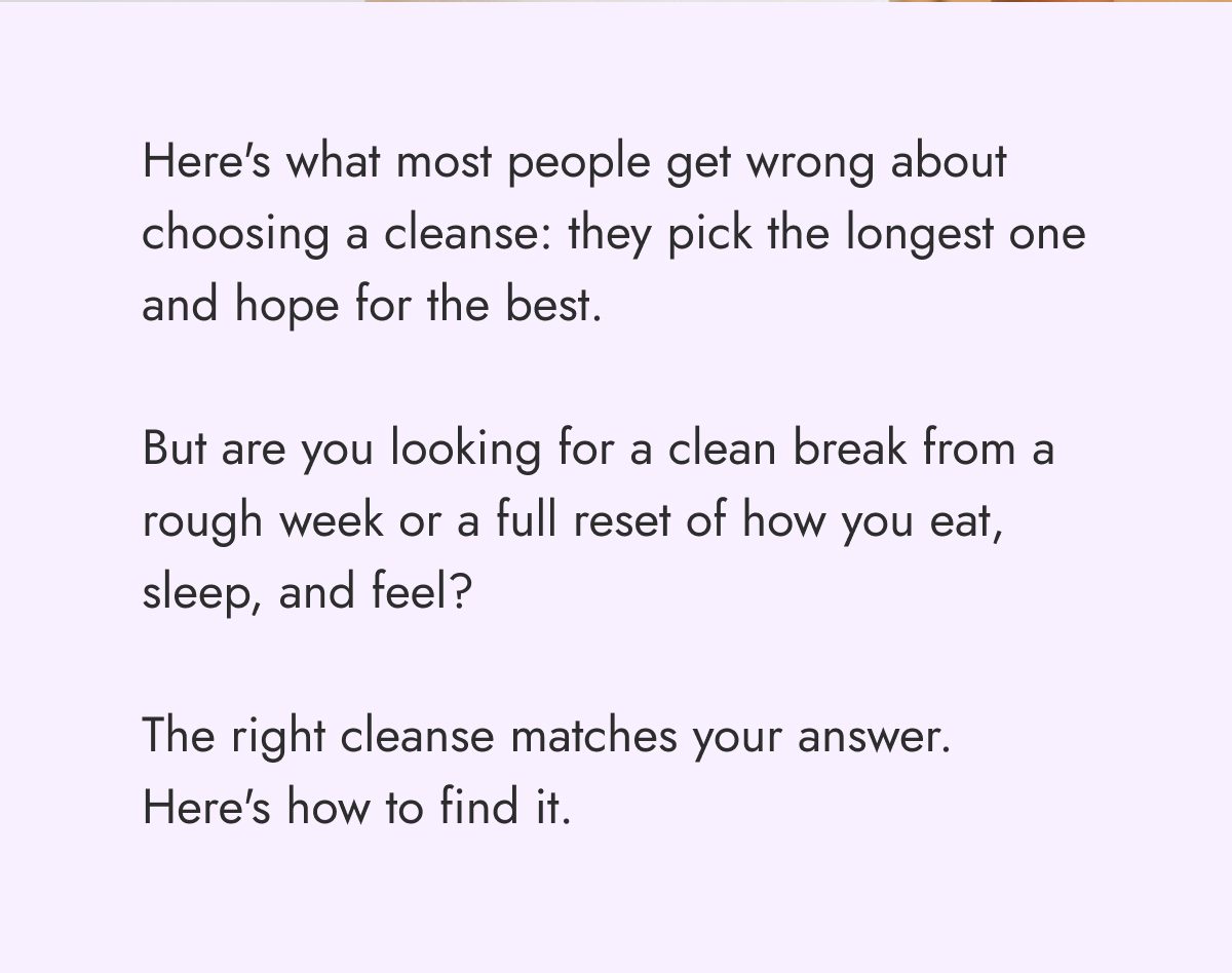 Text discussing common misconceptions about choosing a cleanse.