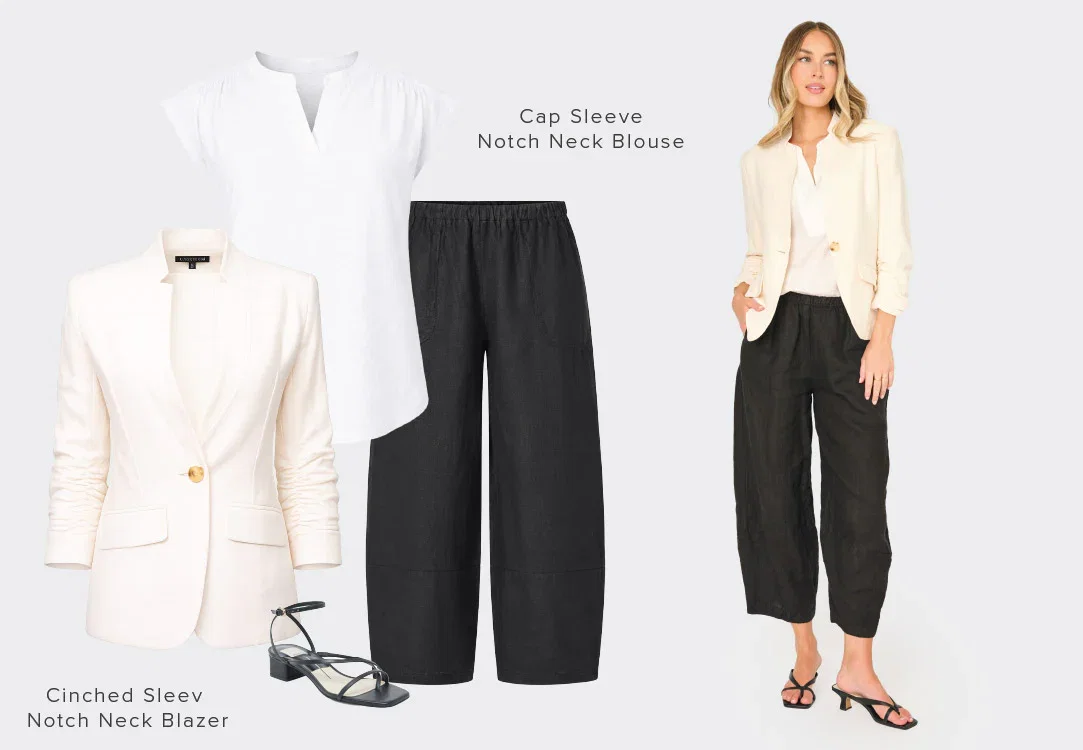 Linen Barrel Cropped Pant Black