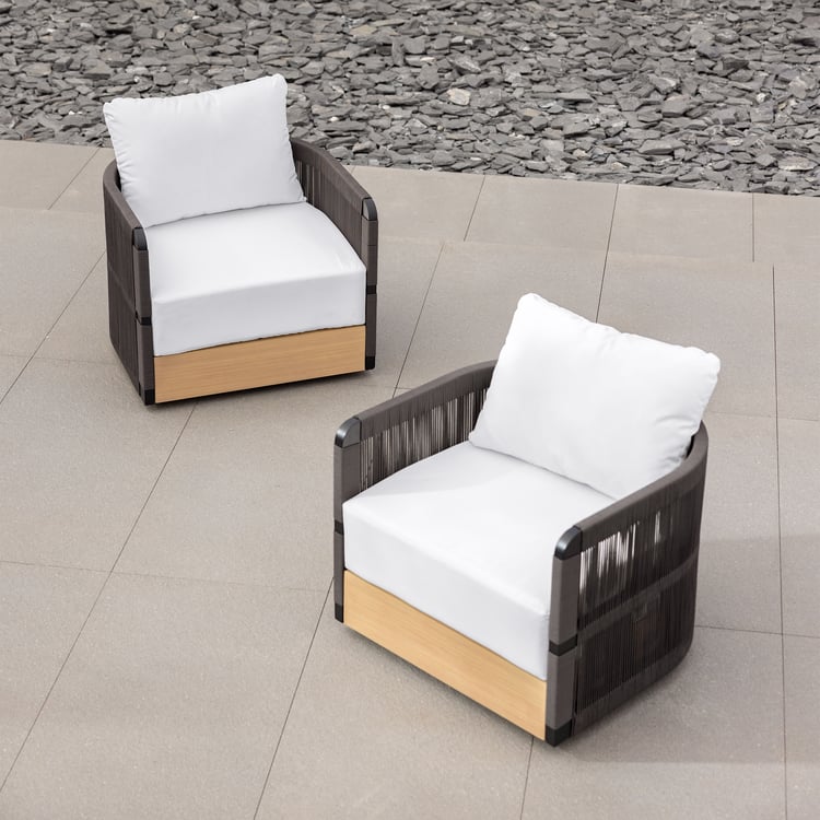 Costra Outdoor Aluminum & Rope Weave Swivel Lounge Chair in Black, Set of 2