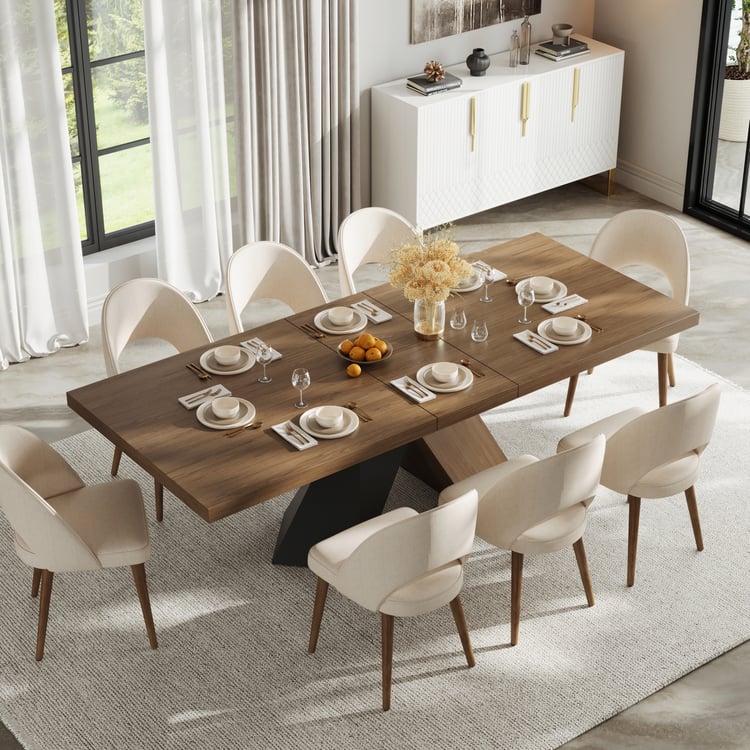 Dining Set 79"-94" Extendable Walnut Table with 8 Chairs