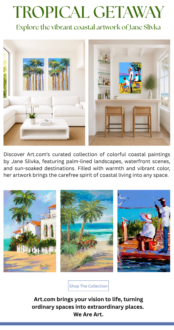 Tropical Getaway - Explore the vibrant coastal artwork of Jane Slivka. Discover Art.com's curated collection of colorful coastal paintings by Jane Slivka, featuring palm-lined landscapes, waterfront scenes, and sun-soaked destinations. Filled with warmth and vibrant color, her artwork brings the carefree spirit of coastal living into any space.