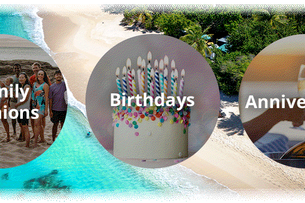 Birthdays, Anniversaries, Graduations, Bachelorette parties, Family reunions