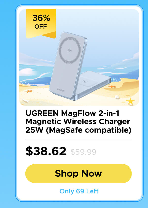 UGREEN MagFlow 2-in-1 Magnetic Wireless Charger 25W (MagSafe compatible)