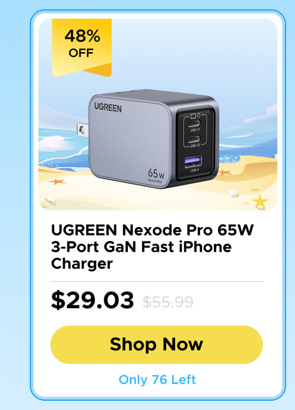 UGREEN Nexode Pro 65W 3-Port GaN Fast iPhone Charger