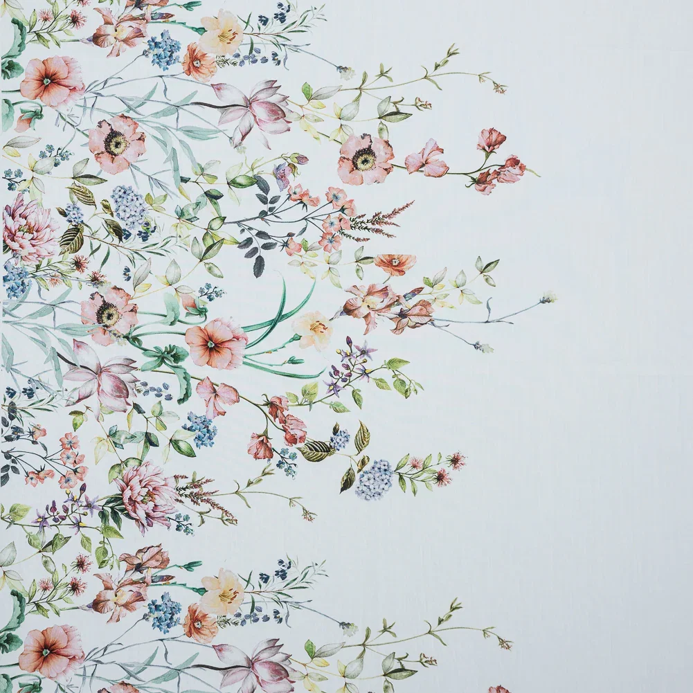 Image of Cotton Poplin - White Floral Border - La Marche des Fleurs Print - Mood Exclusive Jacques Collection