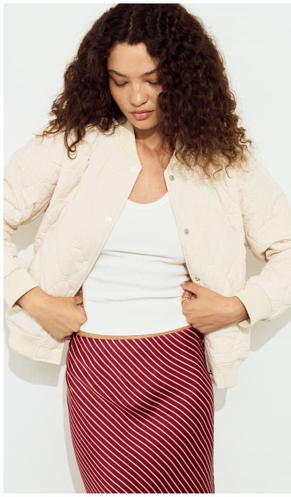 Quilted Bomber Jacket in Warm White
