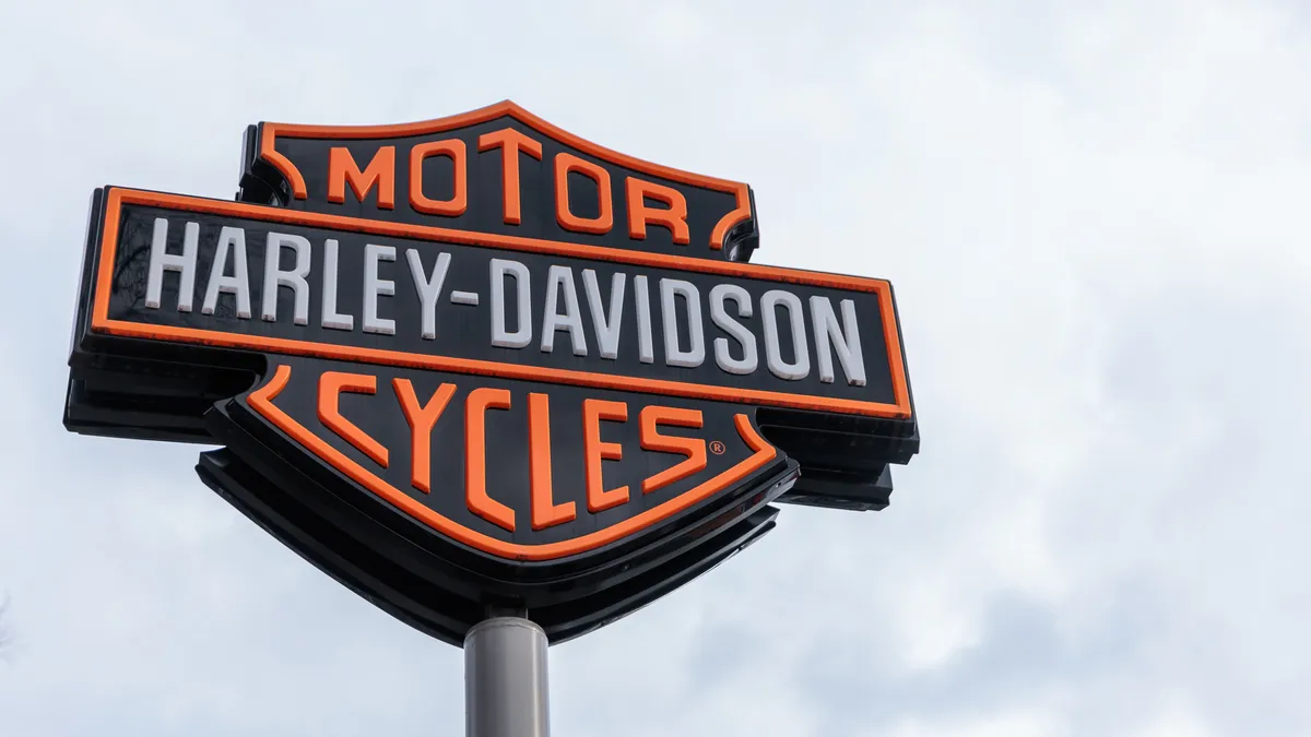 The sign of the US motorcycle manufacturer Harley Davidson is in front of the Harley Davidson Store on March 13, 2025 in Berlin, Germany.