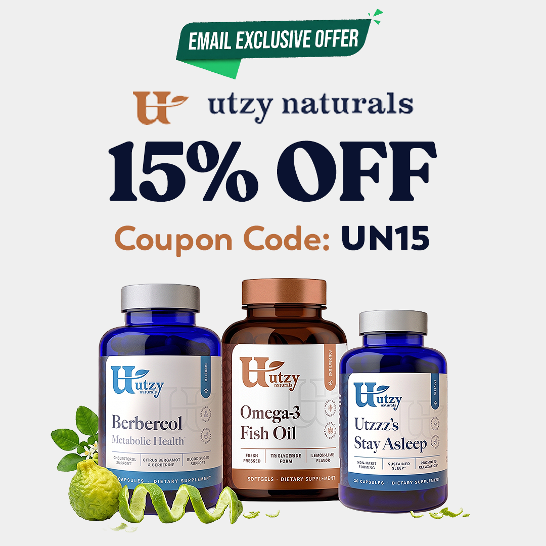 Utzy Naturals supplements with email exclusive 15% OFF. Use Code: UN15